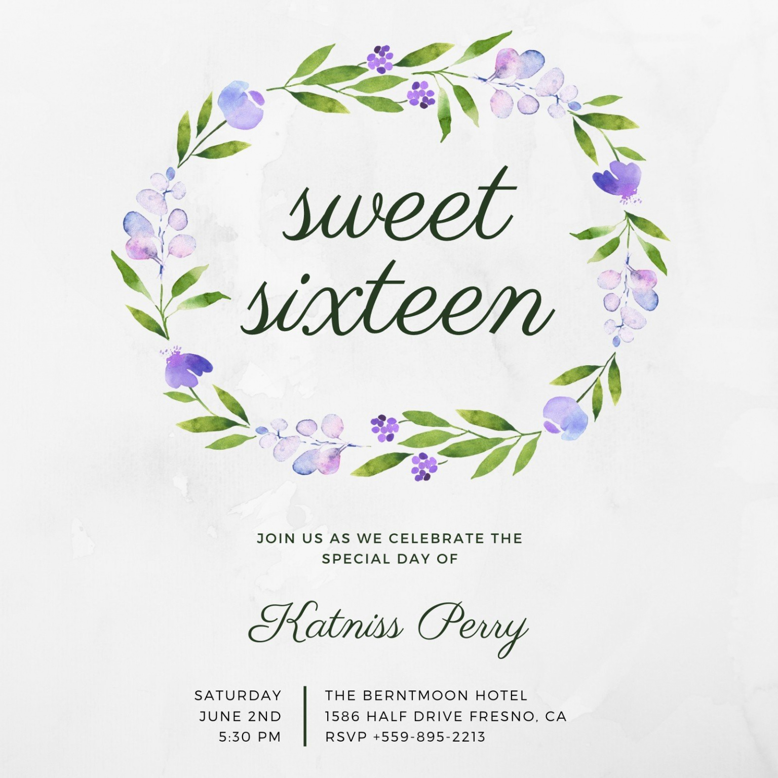 Printable Sweet 16 Birthday Invitation Template Pdf Sample