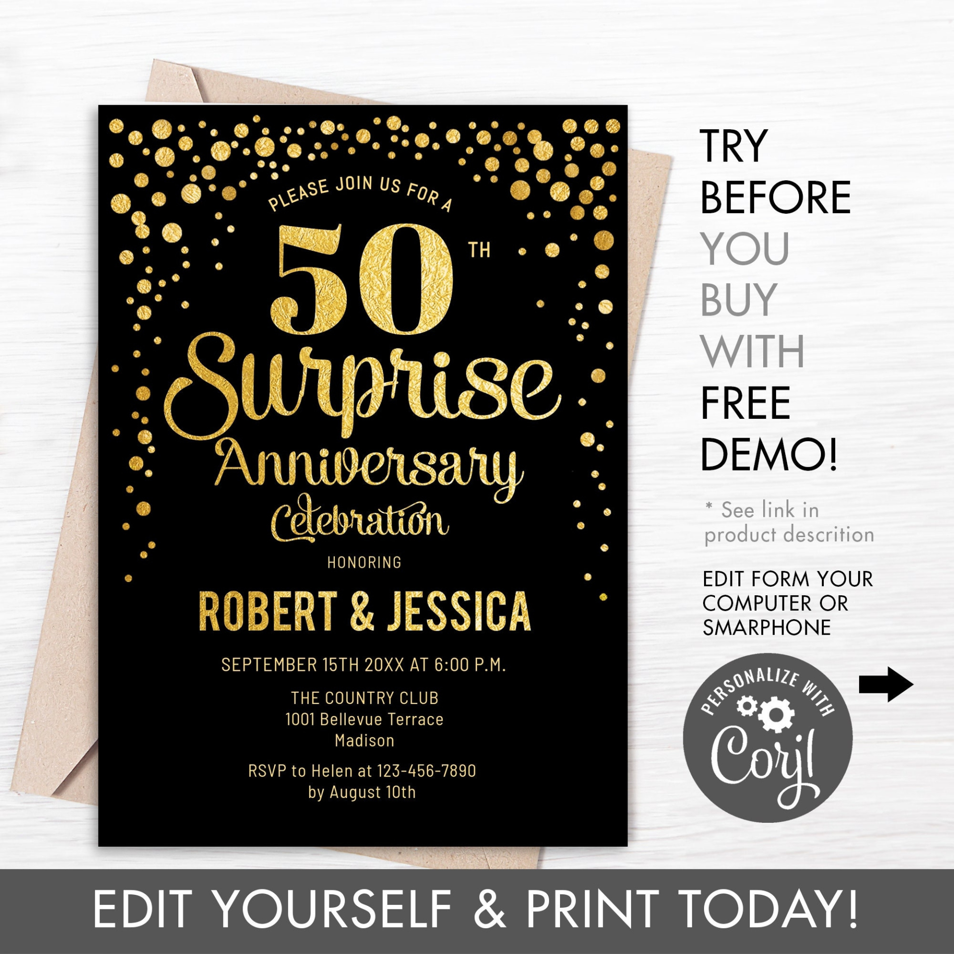 Custom 50Th Wedding Anniversary Invitation Template  Sample