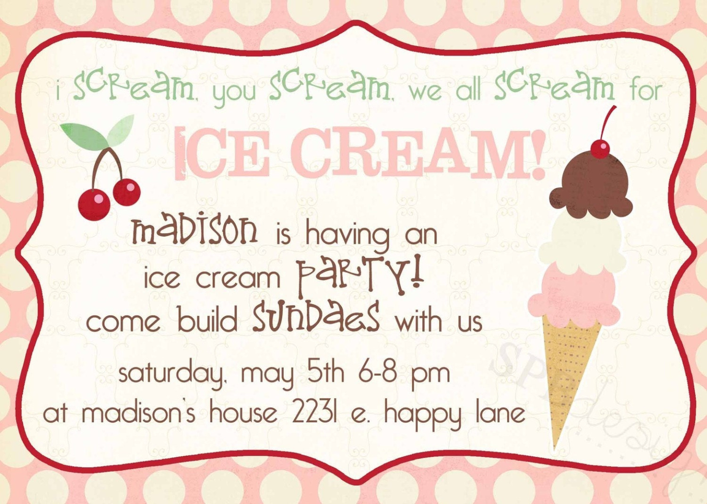 Custom Diy Ice Cream Invitation Template