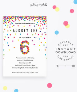 Editable 6Th Birthday Party Invitation Template Word Sample