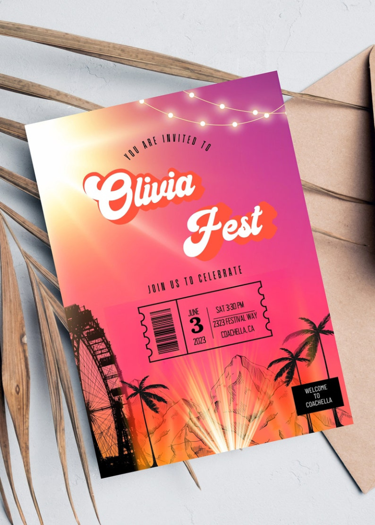 Free Blank Coachella Themed Party Invitation Template Pdf