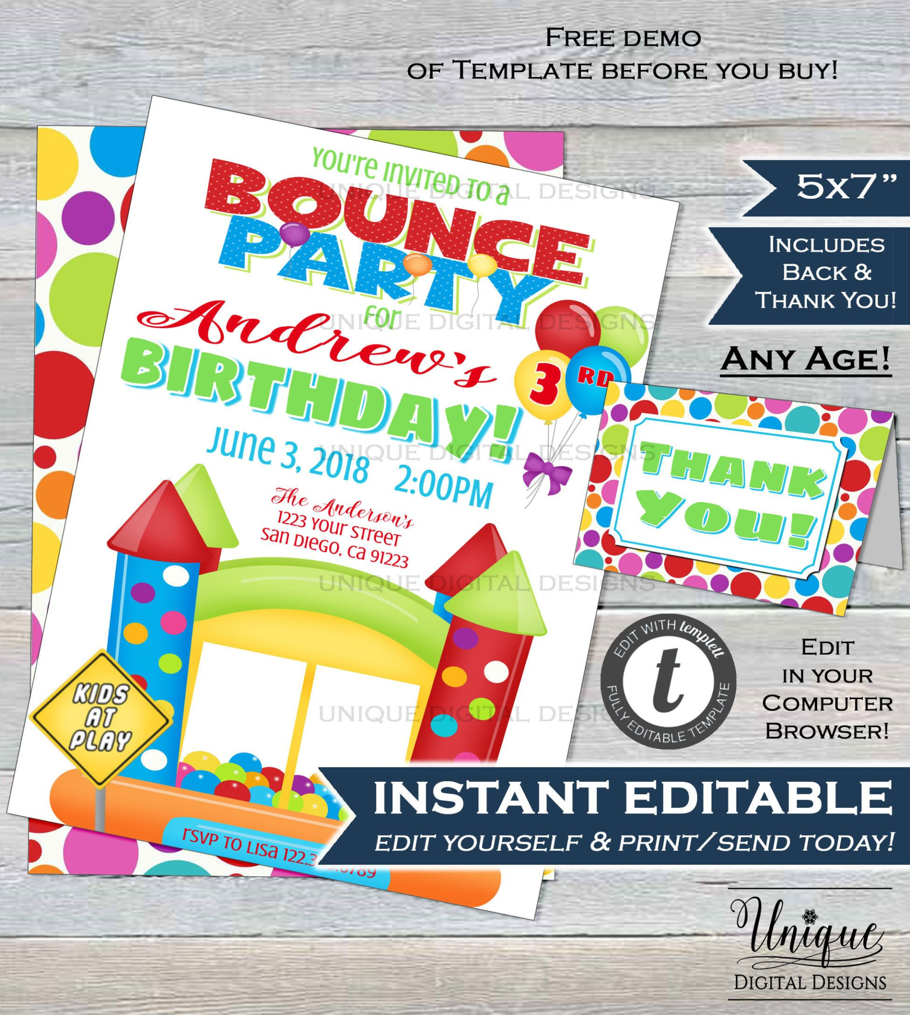 Free Custom Bounce House Party Invitation Template Pdf Sample