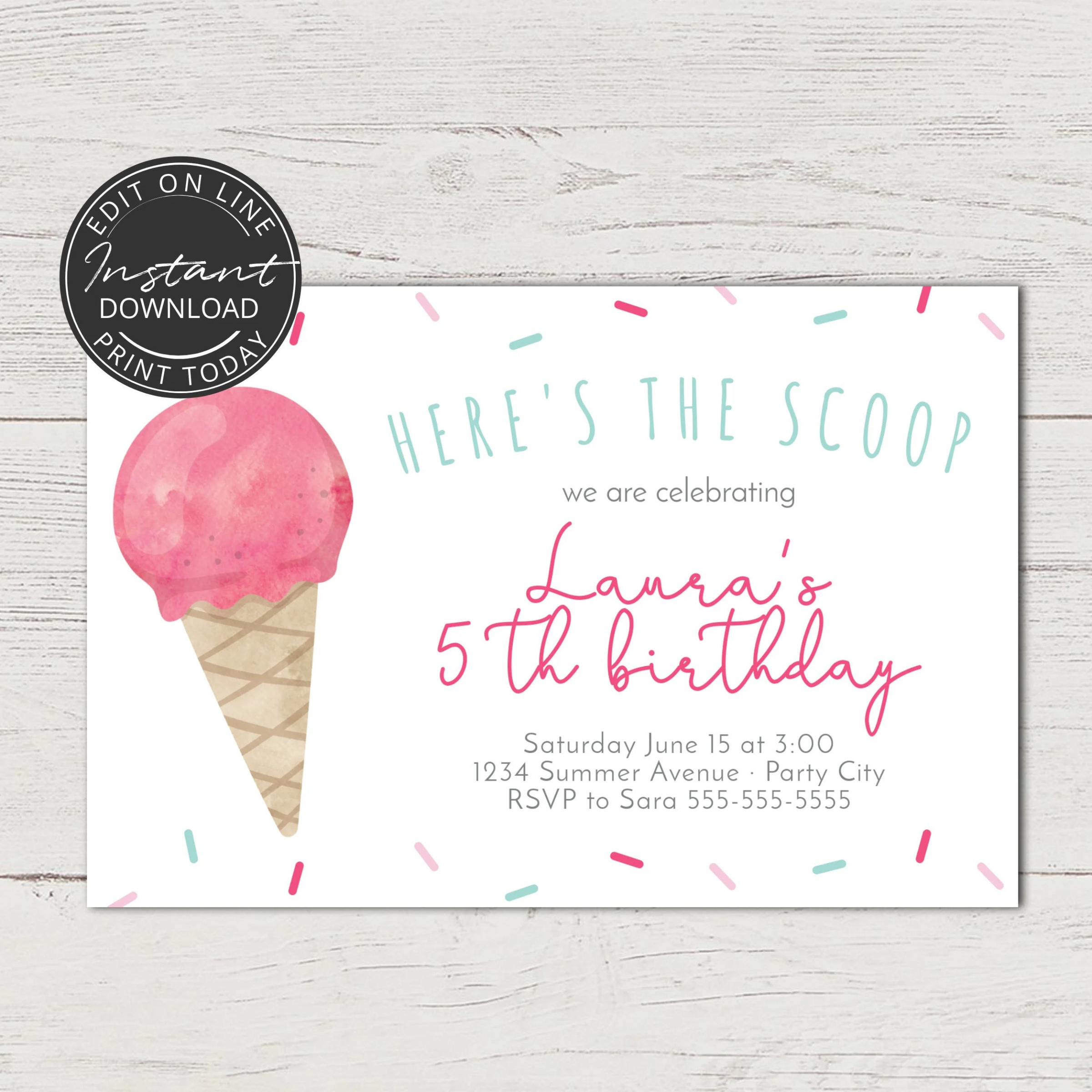 Free Custom Diy Ice Cream Invitation Template Word