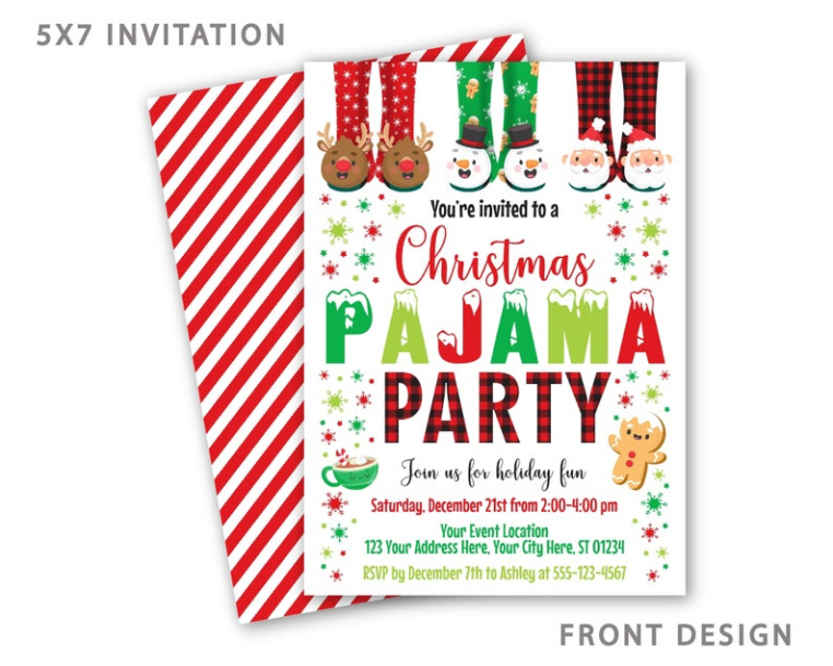 Free Editable Christmas Pajama Party Invitation Template  Sample