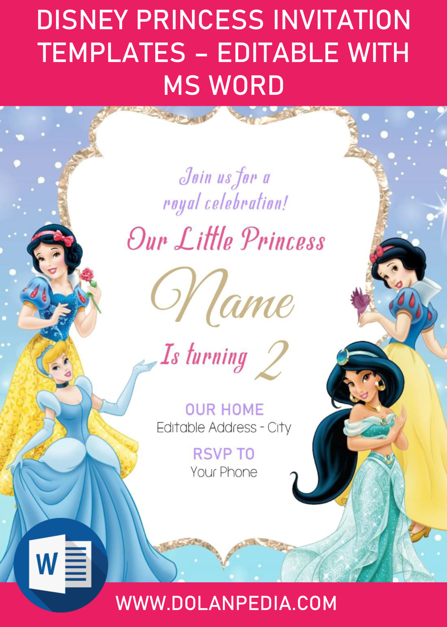 Free Printable Disney Princess Birthday Invitation Template  Sample