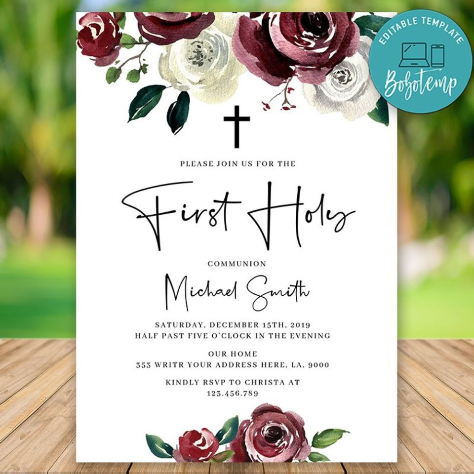 Free Printable First Holy Communion Invitation Template Excel Sample