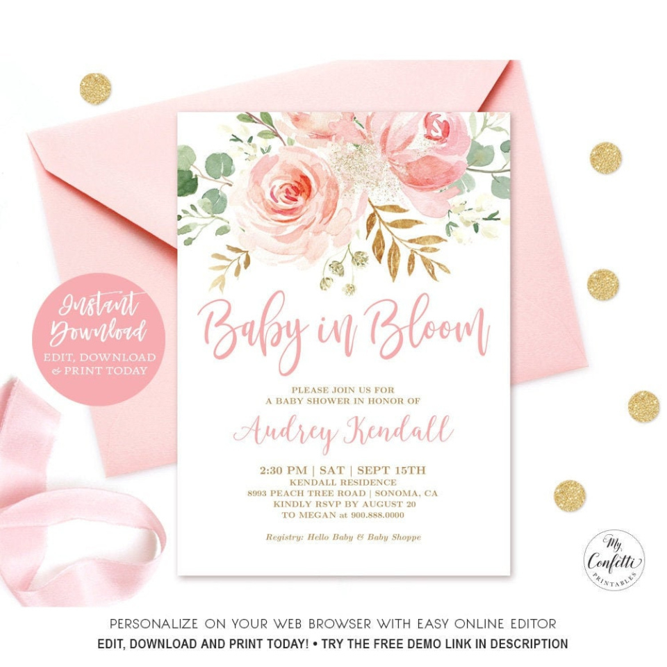 Printable Baby In Bloom Invitation Template  Sample