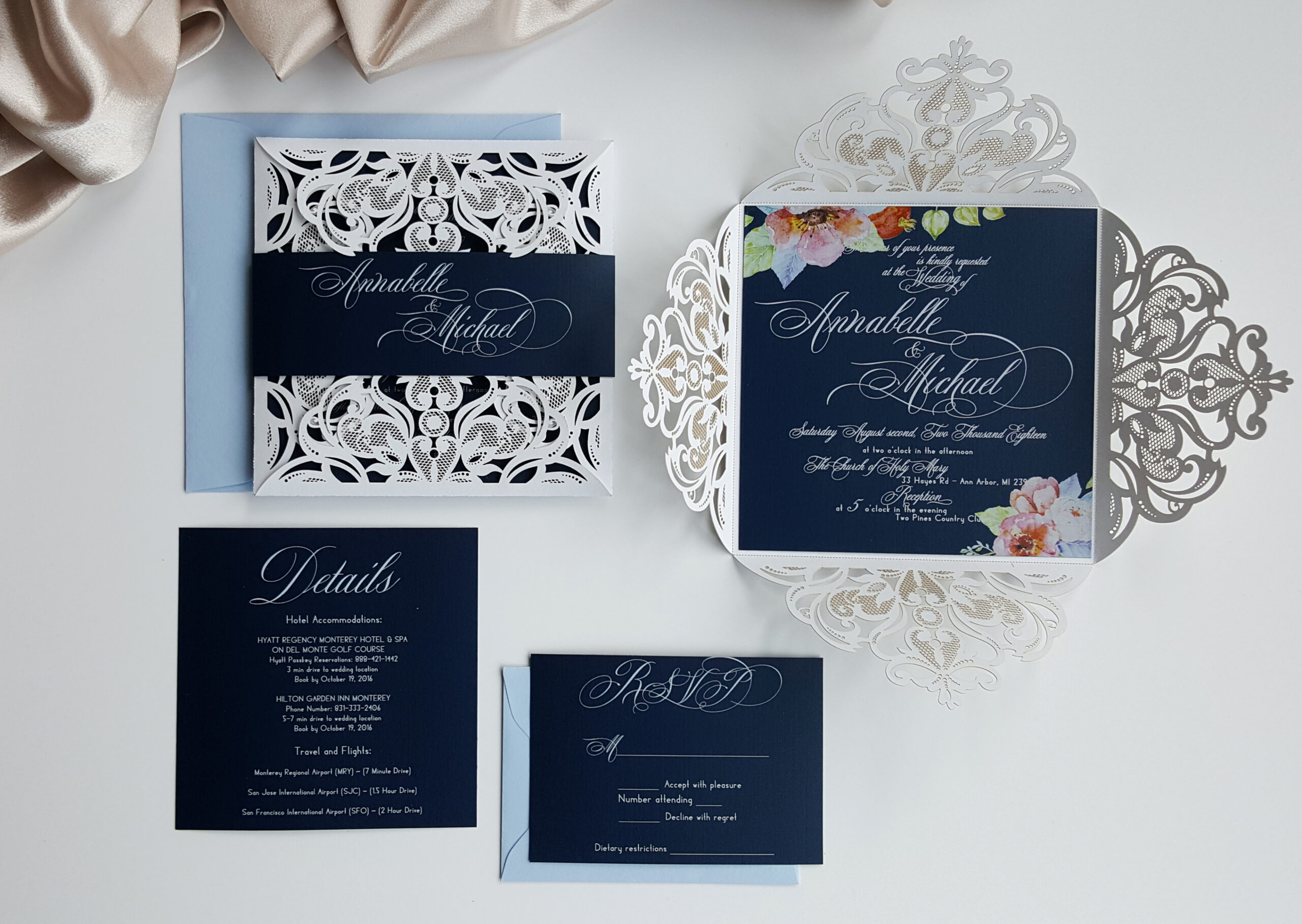 Printable Blue Floral Wedding Invitation Template Excel