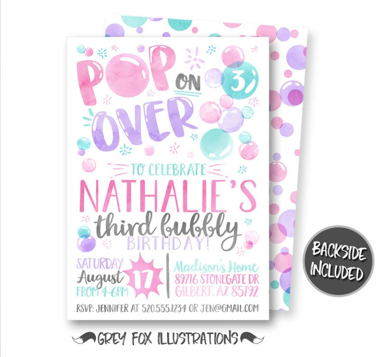 Printable Bubble Birthday Party Invitation Template Word Sample