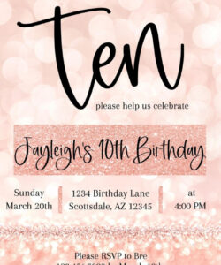 10Th Birthday Party Invitation Template  Sample