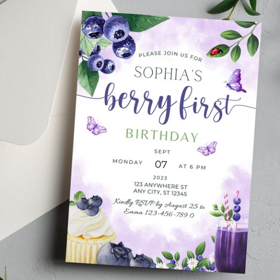 Berry First Birthday Invitation Template