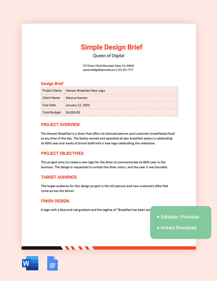 blank app development brief template word sample