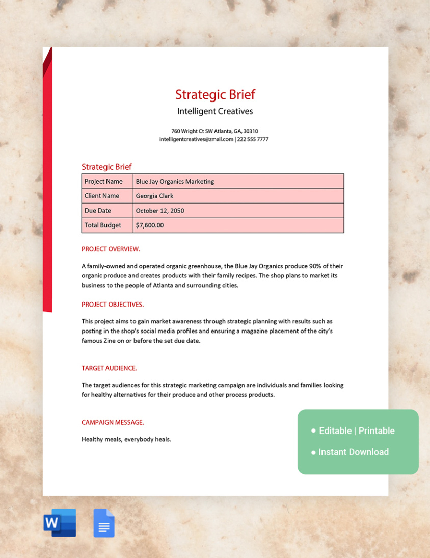 blank internal communications brief template word