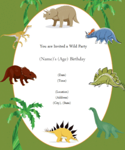 Custom Dinosaur Birthday Party Invitation Template Word Sample