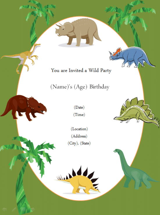 Custom Dinosaur Birthday Party Invitation Template Word Sample