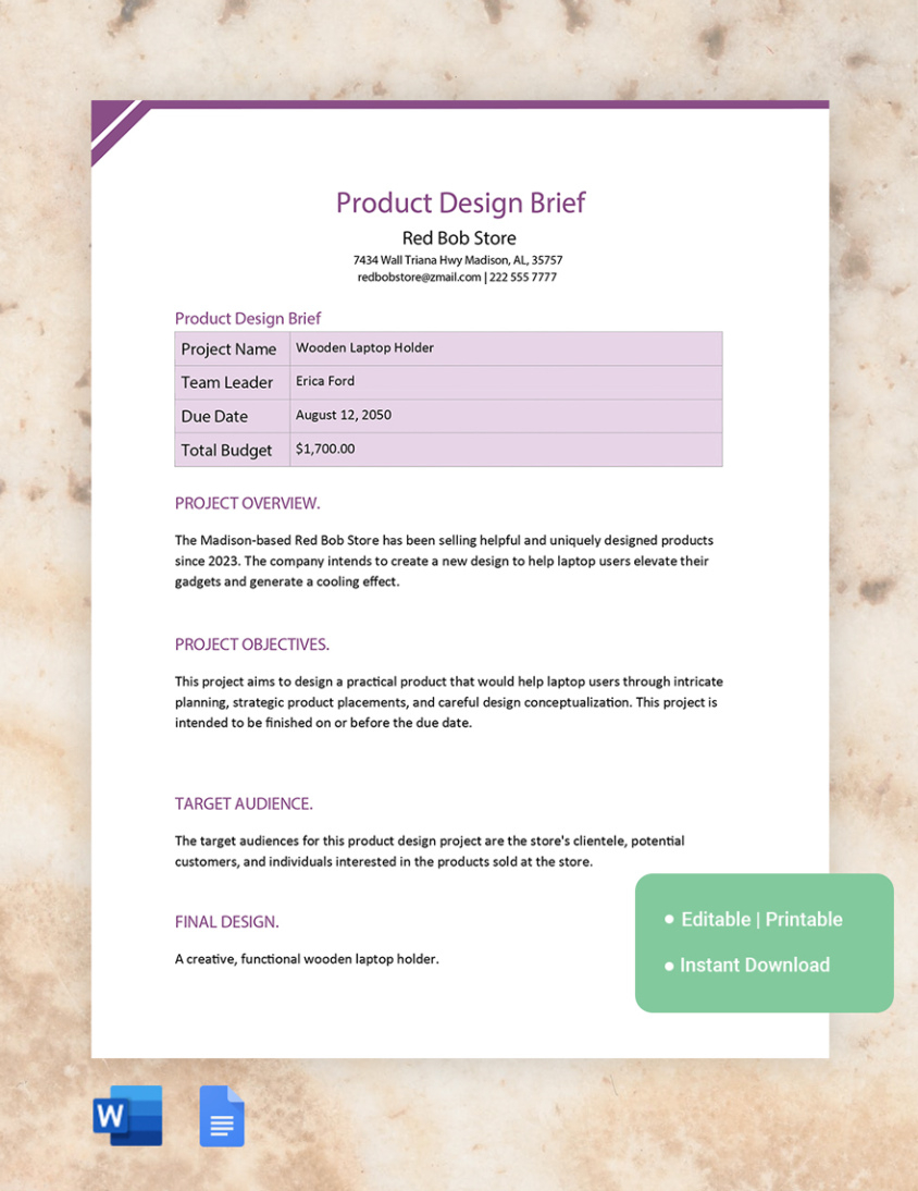 custom product launch brief template word sample