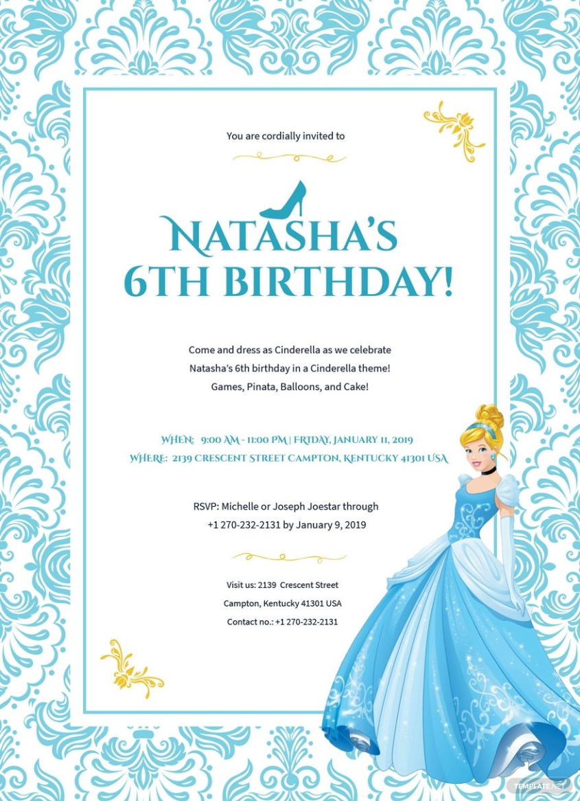 Free  Cinderella Birthday Invitation Card Template Pdf Sample