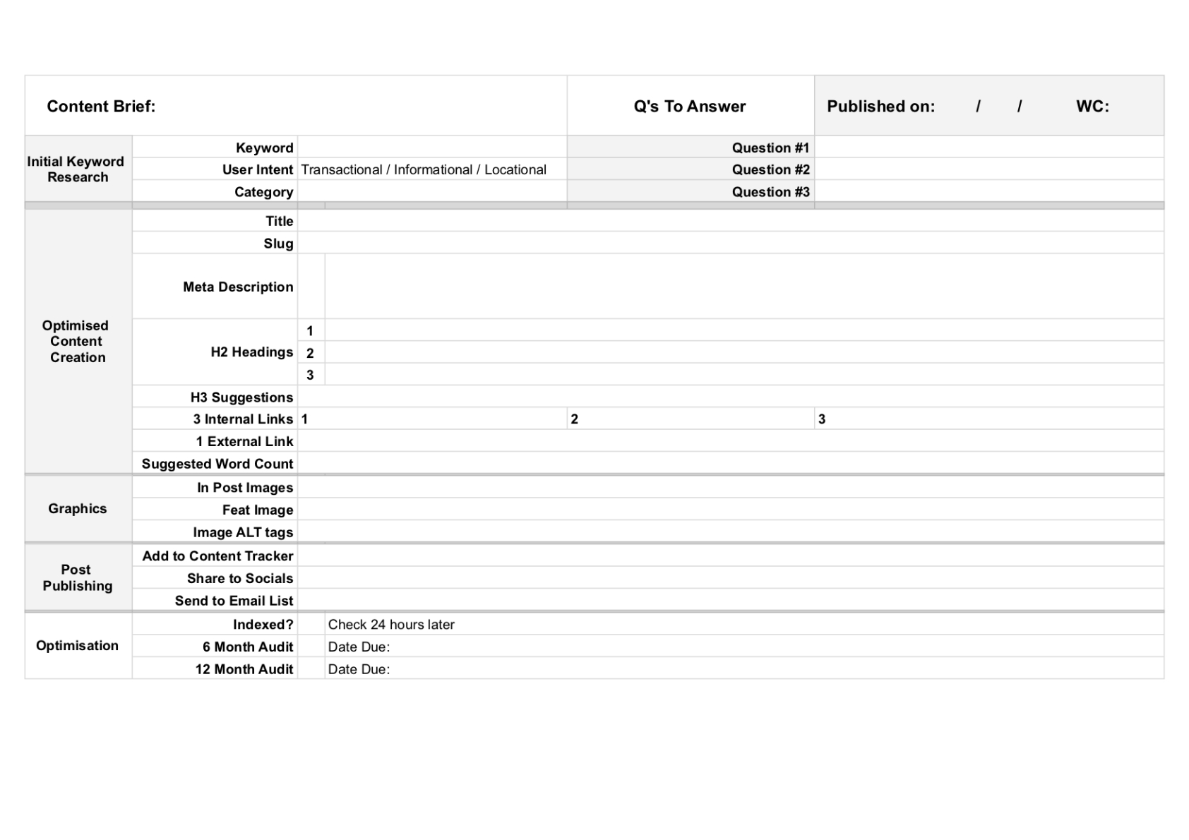 free custom seo content brief template pdf