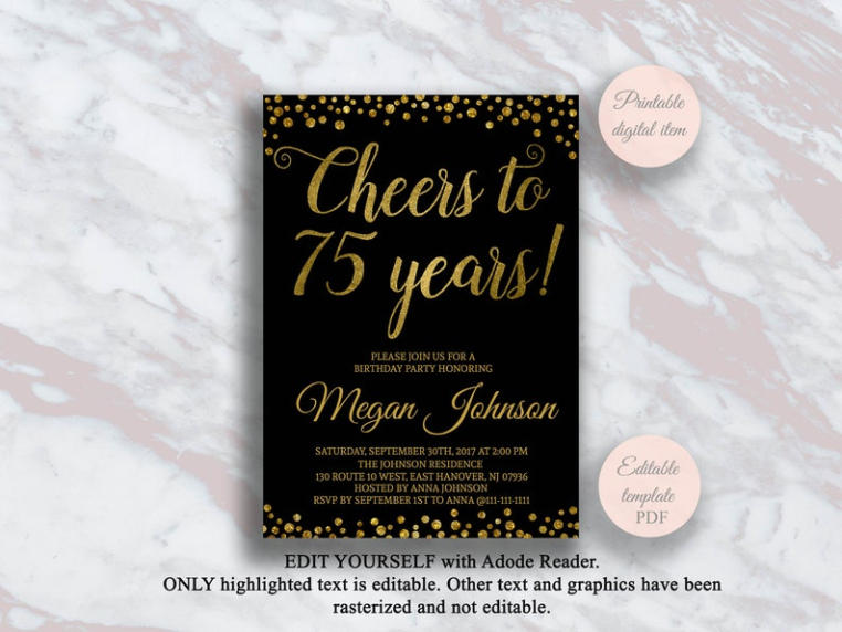 Free Editable 75Th Birthday Party Invitation Template Word Sample