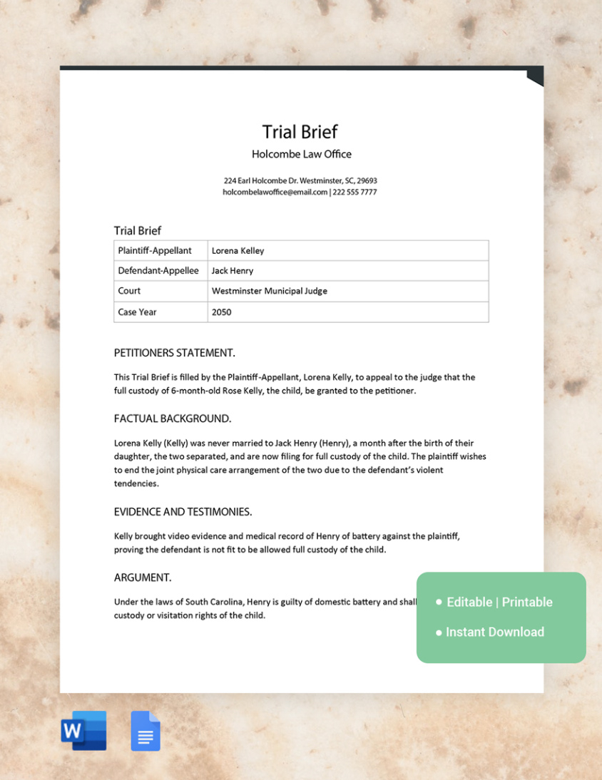 free editable post hearing arbitration brief template doc sample