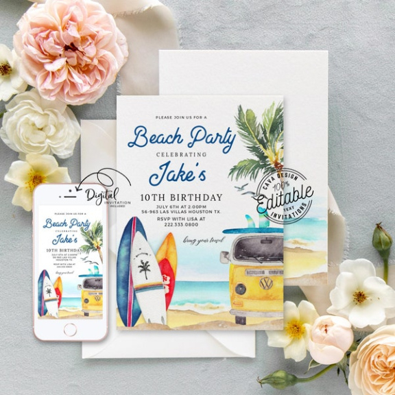 Printable Beach Theme Party Invitation Template Doc