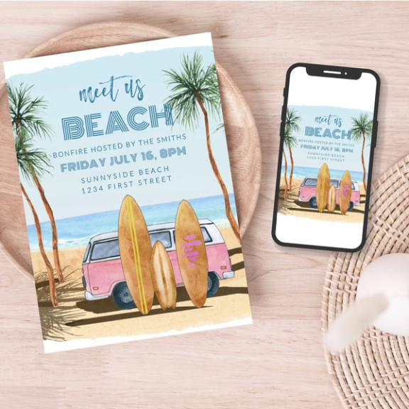 Printable Beach Theme Party Invitation Template Excel