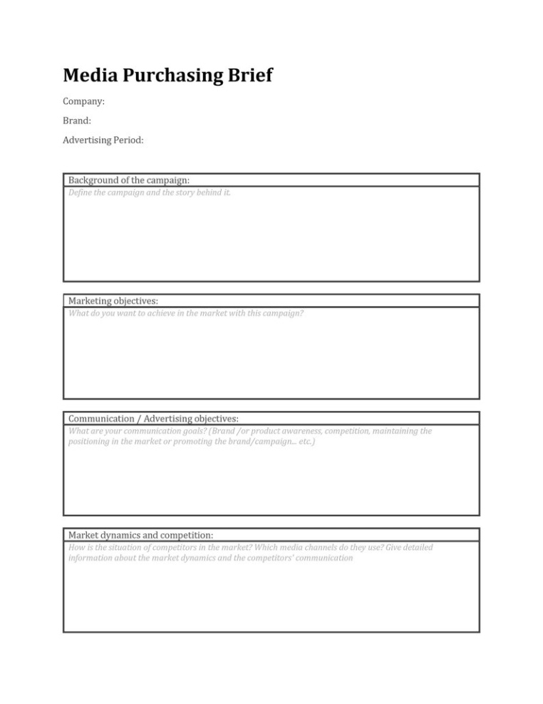 printable social media agency brief template  sample