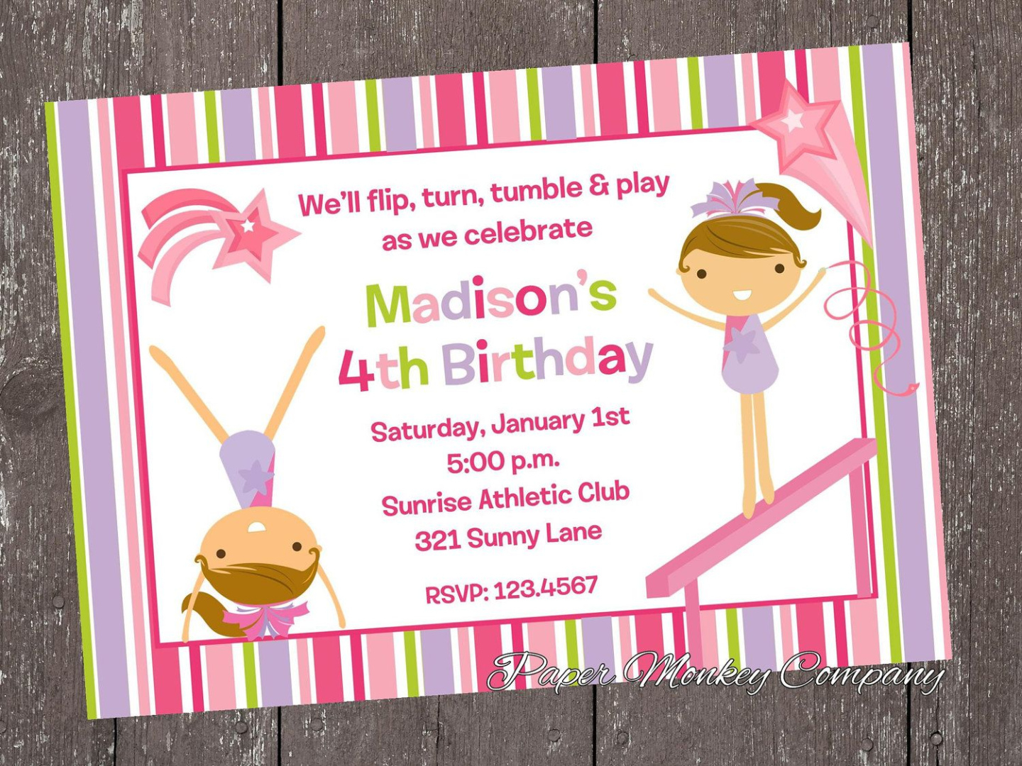 Blank Gymnastics Birthday Party Invitation Template Word