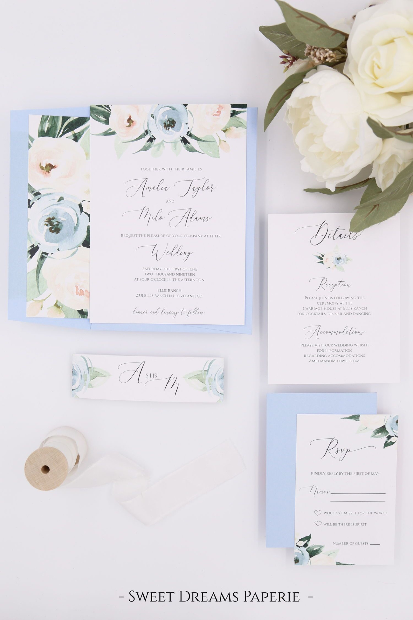 Blank Dusty Blue Wedding Invitation Template Word Sample