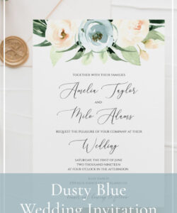 Free Custom Dusty Blue Wedding Invitation Template Word