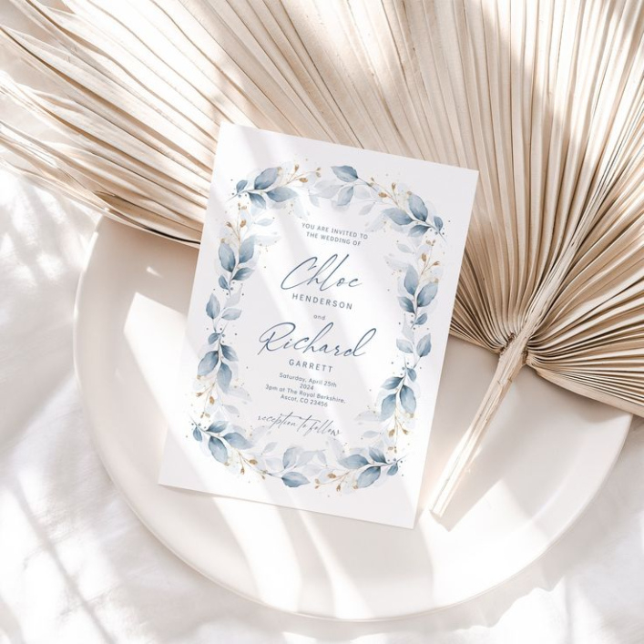 Free  Dusty Blue Wedding Invitation Template Pdf